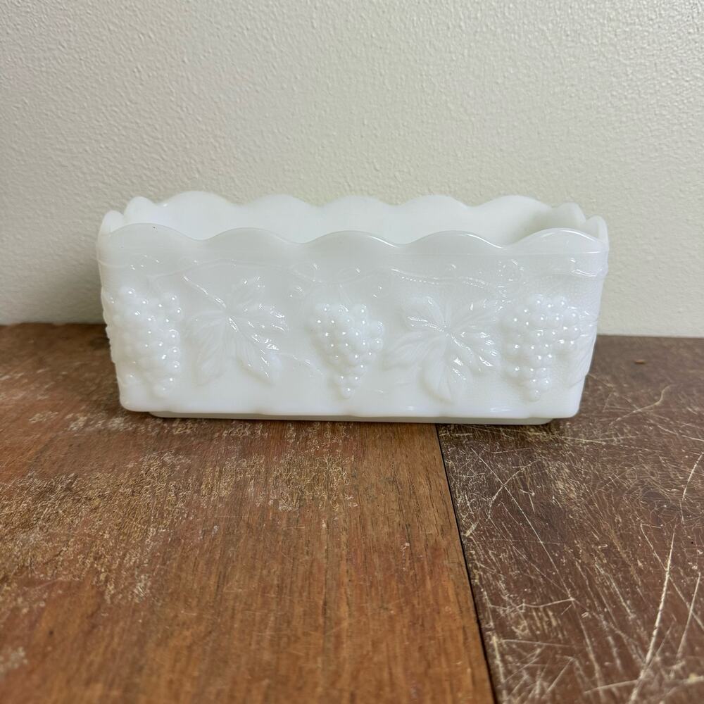Fire King Anchor Hocking Milk glass Grape Fruit‎ embossed rectangular dish